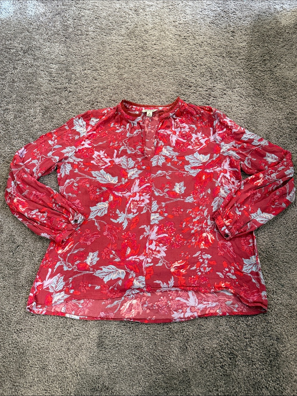Lucky Brand Red Floral Peasant Blouse